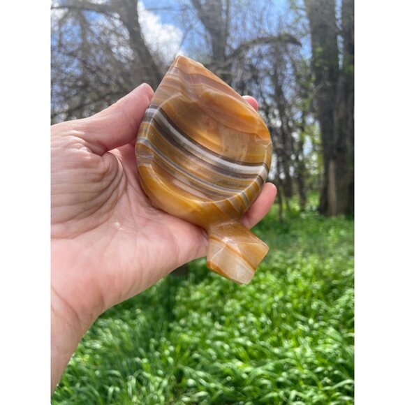 Vintage 1970s Carved Banded Onyx Turtle Ashtray - Picture 5 of 10